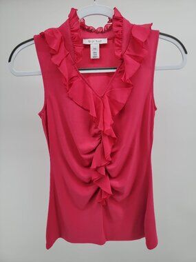 White House Black Market Ruffle Front Blouse Pink Sleeveless Top XXS Feminine Wo